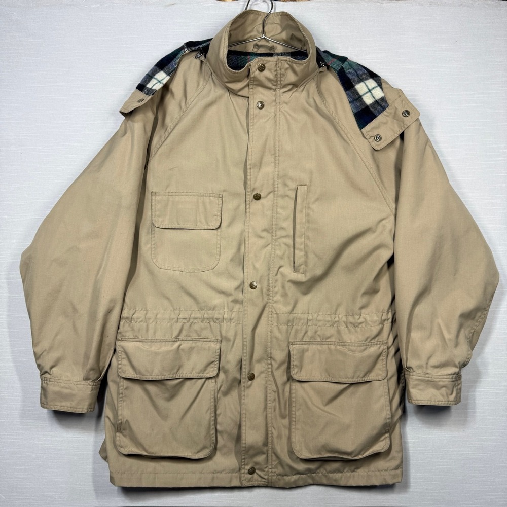 Vintage Eddie Bauer Parka Jacket‎ Men XL Beige Wool Lined Hood Lightweight